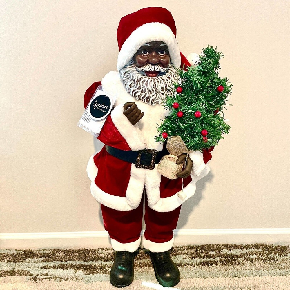 34" African American Black Santa Claus Signature Collection Red White Christmas